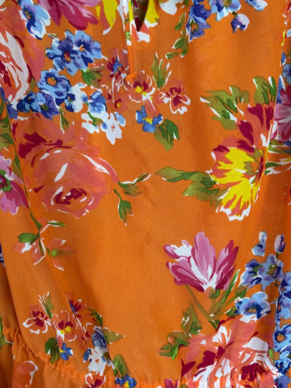 CHAPS Women’s Large Orange Floral Print Blouse Tie‎ Neck Woven Fabric Small Flaw - Picture 7 of 16